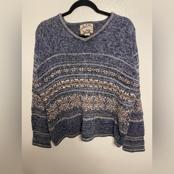One Step Up Sweaters - Keirdoom Collection Vintage Ramie Sweater Blue Fair Isle Sweater Size Medium
